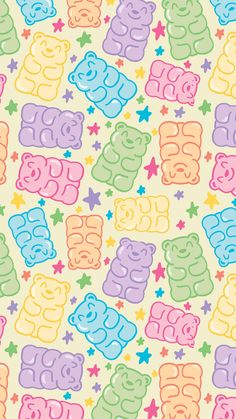 an image of a colorful pattern with stars and bears on the background, in pastel colors