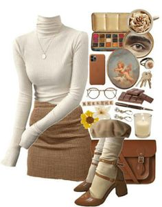 Light Neutral Outfit Ideas, Fall Vibes Aesthetic Outfits, Cute Outfits For Short People, Light Witch Aesthetic Outfit, Romantic Academia Outfits Aesthetic, Dark Academia Formal Outfit, Light Autumn Outfit, Light Academia Fall Outfits, Romantic Autumn Outfit