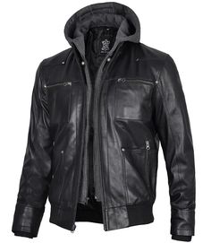 Black Hooded Leather Jacket For Men
This black bomber jacket with hood offers all the warmth you need, plus added style with its smooth zip fastening, four exterior pockets, and two interior pockets. Crafted from lambskin leather and internally lined with skin-friendly fabric, this sporty jacket is a great outfit to wear during fall and winter while commuting and other outdoor activities. Its hood is removable so you can remove it when you don't need it. Grab this classy piece today.

 



 

 

FAQs

	
		
			
			How long will a real leather jacket last?
		
		
			
It is one of the most durable materials that exist, you can wear it for years even decade as it is genuine leather and hence called a long-time investment. With characteristics, we can learn about the quality of le Leather Hooded Jacket With Zipper Closure, Urban Leather Outerwear With Detachable Hood, Urban Black Leather Hooded Jacket, Black Hooded Leather Jacket For Urban Adventures, Urban Leather Hooded Jacket With Detachable Hood, Black Leather Hooded Jacket, Hooded Leather Jacket With Padded Collar, Fitted Black Leather Jacket With Multiple Pockets, Black Leather Jacket With Double-lined Hood For Outdoor