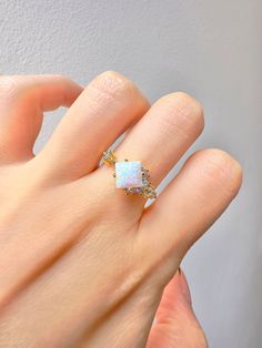 Anne Australian Opal Ring Jewelry Dainty Aquamarine Wedding - Etsy Fine Opal Promise Jewelry, Fine Jewelry Opal Promise Ring, Adjustable Opal Ring Fine Jewelry, Opal Ring With Diamond Accents For Gift, Elegant Opal Crystal Ring As Gift, Opal Birthstone Promise Ring, Gift Opal Ring With Diamond Accents, Elegant Opal Crystal Ring For Gift, Dainty White Jewelry For Proposal