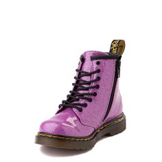 Dr. Martens 1460 8-Eye Glitter Boot - Toddler - Pink | Journeys Kidz Casual Glitter Boots With Round Toe, Casual Glitter Boots For Party, Casual Glitter Party Boots, Winter Boots With Glitter Print And Round Toe, Winter Glitter Print Boots With Round Toe, Trendy Glitter Boots With Round Toe, Spring Boots With Glitter Accents And Round Toe, Trendy Glitter Boots For Fall, Spring Glitter Boots With Round Toe