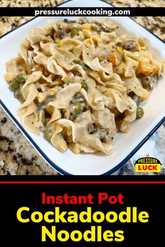 instant pot cocktail noodle noodles recipe on a white plate with the title instant pot cocktail noodles