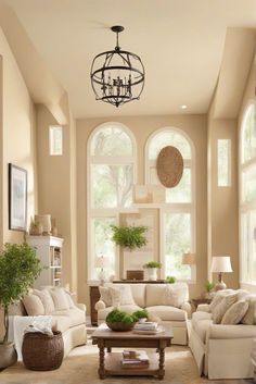 a living room filled with furniture and windows