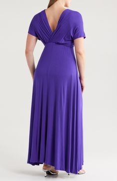 From day dates to evening occasions, this Empire-waist dress that comes in plenty of lovely hues can do it all. 56 1/2" length Slips on over head Surplice V-neck Short sleeves Unlined 95% rayon, 5% spandex Machine wash, tumble dry Imported Stretch V-neck Maxi Dress With Flattering Silhouette, Spring Evening Maternity Dress With V-neck, Spring Evening V-neck Maternity Dress, Elegant Stretch Maternity Dress With V-neck, Solid Color V-neck Maternity Dress, Elegant Flowy V-neck Maternity Dress, Elegant Solid Color Maternity Dress, Purple Fits, Neck Stretches