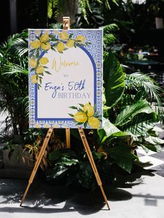 a welcome sign with lemons on it for someone's 50th birthday party or celebration