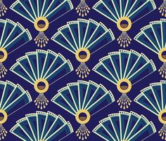 a blue and gold fan pattern on a purple background