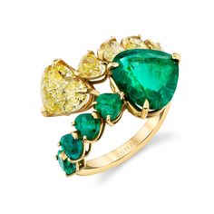 SWEETHEARTS COLLECTION: The SHAY Yellow Diamond & Emerald Heart Bypass Ring. Details: 18K Gold: approx. 5.00gr Yellow Diamond: approx. 4.53cts Emeralds: approx. 4.1cts Width: 5mm Standard size: 7 US / 54.5 EU Natural, untreated gemstones CONTACT us to further customize Product Number: SR549 Not sure of sizing? See our chart HERE. All products are made to order within 4 - 6 weeks. All GBP & EUR pricing includes duties & taxes. We offer complimentary International shipping and 2 day shipping withi Ring Chart, Bypass Ring, Yellow Diamond, Beautiful One, Yellow Gold Rings, White Gold Rings, Rose Gold Ring, Emerald, 18k Gold