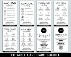 the editable care card bundle includes six different cards, including one for each individual