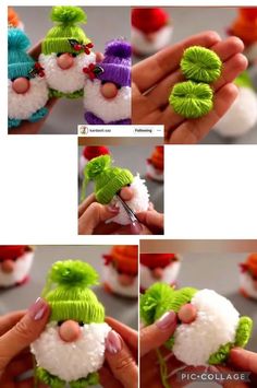 the process of making a snowman ornament is shown in four different pictures