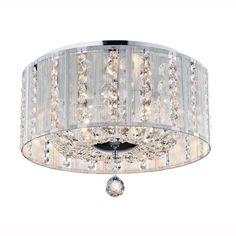 a chandelier with crystal beads hanging from it's ceiling fixture, on a white background