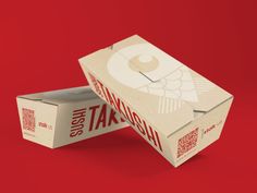 an open take out box on a red background