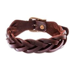 Perfect for all occasions this bracelet circles the wrist with hand-braided leather strips in a solid espresso hue. Chaloemphon presents this stylish bracelet from Thailand. It closes with an adjustable brass buckle. Casual Brown Braided Leather Bracelet, Casual Brown Leather Strap Braided Bracelet, Adjustable Brown Leather Bracelet With Belt Detail, Brown Leather Braided Bracelet, Brown Hand-strung Spiritual Leather Bracelet, Wristband Bracelet, Leather Wristbands, Stylish Bracelet, Brass Buckle