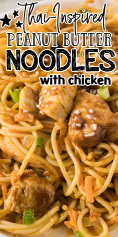 this is an image of peanut butter noodles with chicken