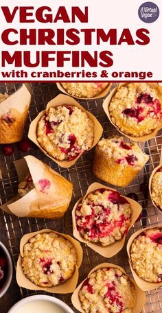 the cover of vegan christmas muffins with cranberries and orange juice