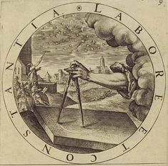 a drawing of a hand holding a telescope