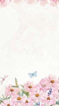 pink flowers and butterflies on a white background with an empty space for the wording