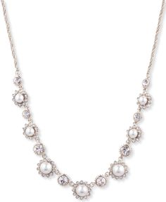 Create a soft and sparkly silhouette with this gorgeous crystal and imitation pearl statement necklace from Marchesa. Diamond Cross Necklace Gold, White Diamond Necklace, Gold Collar Necklace, Pearl Statement Necklace, Crystal Statement Necklace, Crescent Moon Necklace, Diamond Cross Pendants, Celestial Jewelry, Pearl Crystal