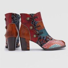 New Fashion Handmade Leather Stitching Jacquard Craft Women's Boots Retro Leather Shoes With Leather Sole For Fall, Look Boho Chic, Low Heel Boots, Boots Patterns, Genuine Leather Boots, Stylish Boots, Zipper Boots, Leather Block Heels, Womens Ankle Boots