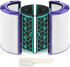 the toothbrush holder is designed to look like it has two sections with different colors and shapes