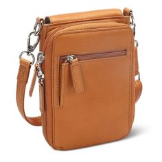 The Wearable Leather Crossbody Wallet - Hammacher Schlemmer Classic Phone Bag With Cell Phone Pocket For Travel, Casual Leather Phone Bag With Zipper, Classic Phone Bag For Travel, Casual Leather Phone Bag With Zipper Closure, Everyday Leather Phone Bag With Zipper, Travel Wallet With Zipper Closure And Crossbody Shape, Soft Leather Crossbody Phone Bag For Travel, Soft Leather Travel Phone Bag Crossbody, Leather Phone Bag With Zipper For On-the-go