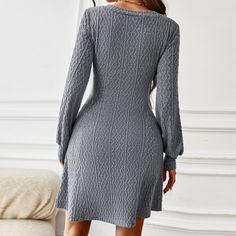 Sexy V-neck Waist Dress - Apricot,S Floral Dress Formal, Striped Mini Dress, Mid Length Skirts, Knit Sweater Dress, Long Sleeve Bodycon, Textured Knit, Lantern Sleeves, Types Of Skirts, Waist Dress