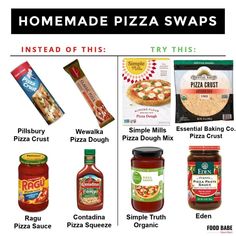 the ingredients for homemade pizza swaps are shown in this graphic above it's description