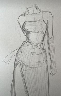 a pencil drawing of a dress on a mannequin's torso and shoulders