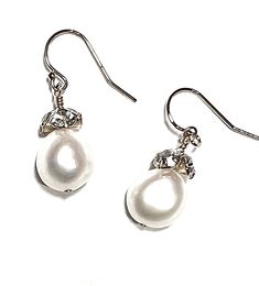 Stunning Pearl Drop Earrings, and Made by Hand! Simple Elegance are these gorgeous swarovski rhinestone and baroque pearl drop earrings.Dangle about .75 inches in lengthAvailable with 14K gold-filled threaders or regular French earwire OR in ALL Sterling Silver French Hook Wedding Earrings, Wedding Earrings With French Hook, Wedding French Hook Round Earrings, Classic White Cluster Drop Earrings, White Classic Drop Cluster Earrings, Classic Teardrop Bridal Earrings With Ear Wire, Wedding Earrings With French Hook In Round Shape, Hypoallergenic Oval Wedding Earrings, Hypoallergenic Oval Earrings For Wedding