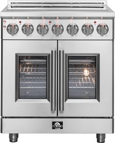 two ovens side by side with the doors open