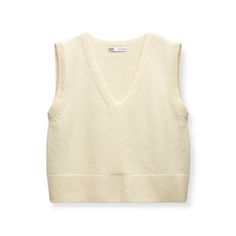 Zara Cream Color Wool Knit Vest With V-Neckline. New With Tag. In Excellent Clean Condition And Comes From A Smoke Free Home. Size Large These Are Stock Photos And Will Post Pic Tomorrow. White Cold Shoulder Top, Zara Tweed, Black Knit Top, Denim Crop Top, Balloon Sleeve Blouse, Zara Blouse, Oversized Blouse, Asymmetrical Tops, Wool Knit