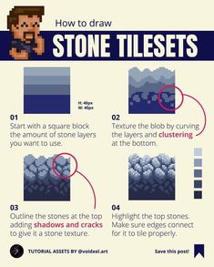 how to draw stone tiles in pixel style with text overlaying the top and bottom