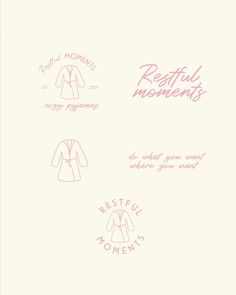 the logo for restful moments is shown in pink ink on a white paper background