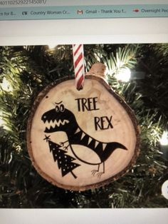 a christmas ornament hanging from a tree