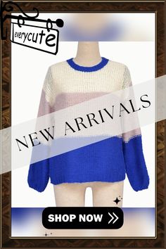 Blue Colorblock Pullover Sweater Trendy Blue Patchwork Sweater, Blue Patchwork Casual Sweater, Casual Blue Patchwork Sweater, Blue Patchwork Crew Neck Sweater, Blue Patchwork Sweater For Fall, Blue Color Block Sweater For Winter, Blue Winter Sweater With Contrast Color, Casual Blue Color Block Sweater, Blue Color Block Crew Neck Sweater