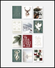 several christmas cards with different designs on them