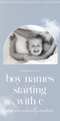 a poster with the words boy names starting with c and an image of a smiling child