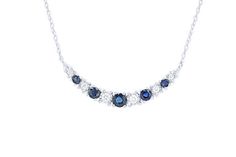 Beautifully designed in a curved bar, this pendant features alternating sapphires totaling 0.40 carats and round brilliant cut diamonds totaling 0.10 carats. Diamonds Direct, Curved Bar, Diamond Bar, Bar Pendant, Royal Jewelry, Round Brilliant Cut Diamond, Brilliant Cut Diamond, Free Shopping, Round Brilliant