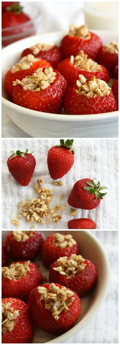 strawberries and oatmeal in a white bowl