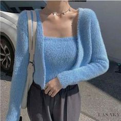 Lasaky - Soft, Water-resistant Marten Knitted Cardigan and Camisole Set Cardigan With Shorts, Best Cardigans, Faux Fur Cardigan, Fur Cardigan, Camisole Set, Cashmere Outfits, Cardigan Set, Short Cardigan, Cardigan Outfits