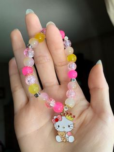 All handmade bracelets are made one of a kind. (Size) 5 1/2" Glass Bracelet, Making Jewelry, Handmade Bracelets, Jewelry Bracelets, Hello Kitty, Beaded Bracelets, Jewelry Making, Kitty, Bracelet