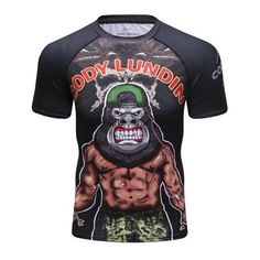 a shirt with an image of a wrestler on the front and chest, that says body london