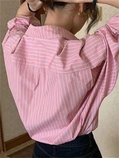 Long Sleeve Elegant Striped Blouse Shirt – Nada Outfit Land Oversized Long Sleeve Pink Blouse, Pink Oversized Long Sleeve Shirt, Agent Outfit, Mood 2024, Casual Korean Style, Pink Striped Shirt, Striped Shirts, Straight Clothes, Coachella Valley