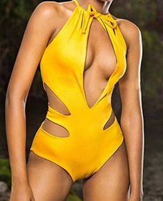 Faith High Cut One Piece Swimsuit High Cut One Piece Swimsuit, Yellow One Piece, High Cut Swimsuit, Halter One Piece Swimsuit, Party Dress Long Sleeve, Cutout Design, Puff Sleeve Dresses, Party Dress Long