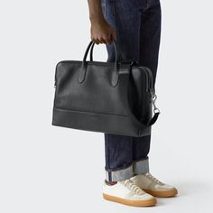 Shinola Men's Bag | Canfield Double Zip Brief Classic Business Travel Bag With Leather Handles, Classic Business Travel Bag In Textured Leather, Classic Business Shoulder Bag With Leather Handles, Classic Briefcase For Everyday Use, Classic Everyday Use Briefcase, Classic Textured Leather Shoulder Briefcase, Midnight Oil, American Leather, The Midnight