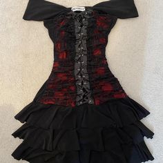 Authentic Vintage Progress Dress 🍒From the 90s ♠️Red... - Depop Black Fitted Emo Corset Dress, Black Gothic Outfit, Red Gothic Fitted Dress, Red Goth Outfits, Goth Lookbook, Fitted Red Gothic Mini Dress, Red Gothic Corset Dress With Ruffles, Red Fitted Punk Corset, Red Goth