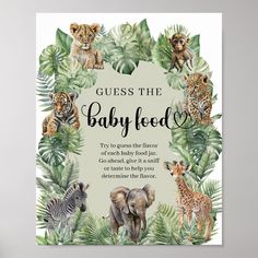 a baby food book with pictures of animals and plants on the cover, which reads guess the baby food