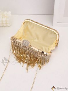 Bird in Bag - Rhinestone Deco Glamour Evening Bag Glamorous Event Bags With Rhinestones, Glamorous Rhinestone Event Bag, Glamorous Bling Bag For Events, Glamorous Event Bag With Bling, Glamorous Event Bags With Bling, Chic Bling Clutch Bag, Luxury Party Bags With Rhinestone Fringe, Luxury Bags With Rhinestone Fringe, Gold Handheld Bags With Rhinestones