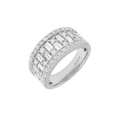 18K White Gold 2.25 Total Diamond Carat Weight Stone Count: 64 Baguette and Round Diamonds Halfway Band Stock Size: 6.75 Baguette Cut Diamond Ring With Pave Setting, Silver Baguette Ring Fine Jewelry, Formal Baguette Channel Set Rings, Baguette Diamond Ring With Vvs Clarity, Formal Baguette Ring With Brilliant Cut, Formal Vvs Clarity Baguette Diamond Ring, Vvs Clarity Baguette Diamond Rings, Luxury Baguette Ring For Formal Occasions, Luxury Baguette Cut Diamond Ring With Channel Set