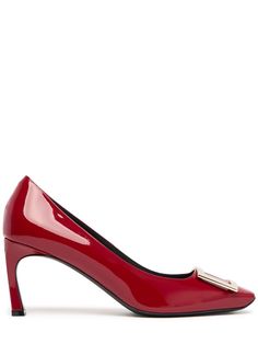 70mm Patent leather covered heel. Patent leather upper. Square toe. Metal buckle detail. Leather sole. Leather lining and insole Versace Brand, Ski Accessories, Roger Vivier, Patent Leather Pumps, Heeled Loafers, Leather Pumps, Leather Cover, Manolo Blahnik, Pump Shoes