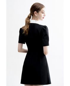 Buy black office chic dress with buttons white collar high quality at affordable price online. Free shipping and pro custom service since 2009. Black A-line Dress For Office Wear, Elegant Collared Mini Dress For Formal Occasions, Black Collared Dress For Business, Classic Mini Dress For Office, Formal Office Lady Mini Dress, Black Office Lady Midi Dress For Semi-formal Occasions, Fitted Collared Midi Dress For Business, Black Semi-formal Office Lady Midi Dress, Black Semi-formal Midi Dress For Office